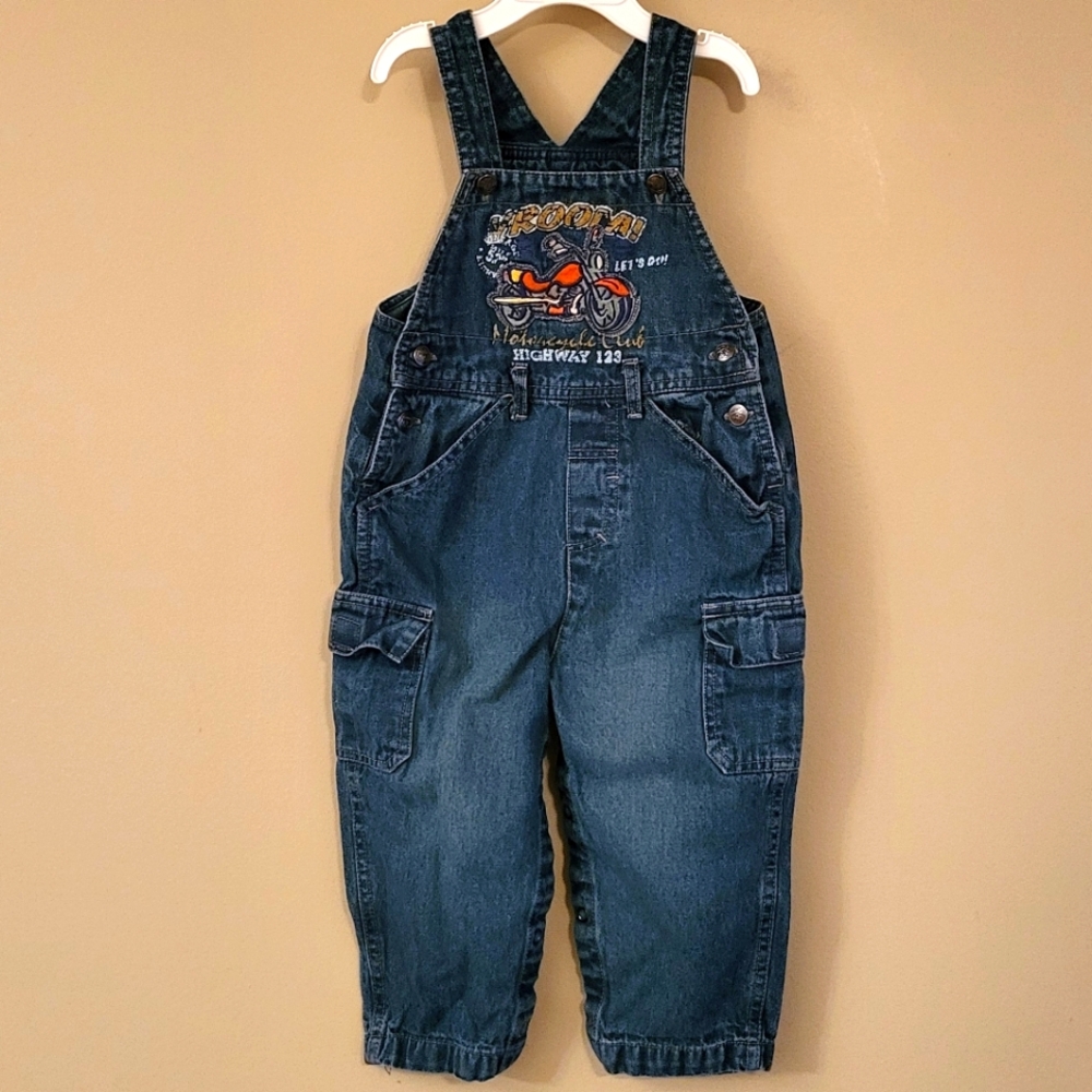Denim cargo style motorcycle theme overalls